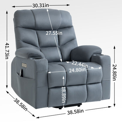 Lving Room Fabric Power Lift Recliner Chair for Elderly, Heavy Duty Motion Mechanism w/Massage and Lumbar Heating, Cup Holders