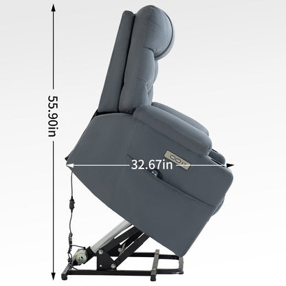 Lving Room Fabric Power Lift Recliner Chair for Elderly, Heavy Duty Motion Mechanism w/Massage and Lumbar Heating, Cup Holders