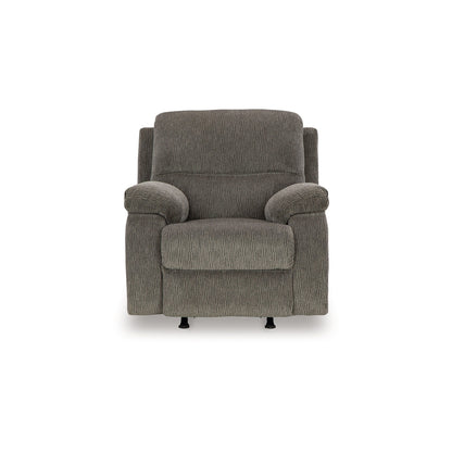 Lyla Manual Rocker Recliner Chair, Bustle Back, Brindle Gray Polyester