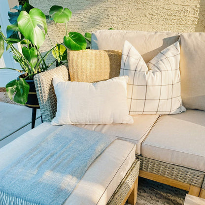 MAISON ARTS 5-Piece Outdoor Rattan & Acacia Wood Sectional Sofa Set, Patio Wicker Conversation Set with Coffee Table