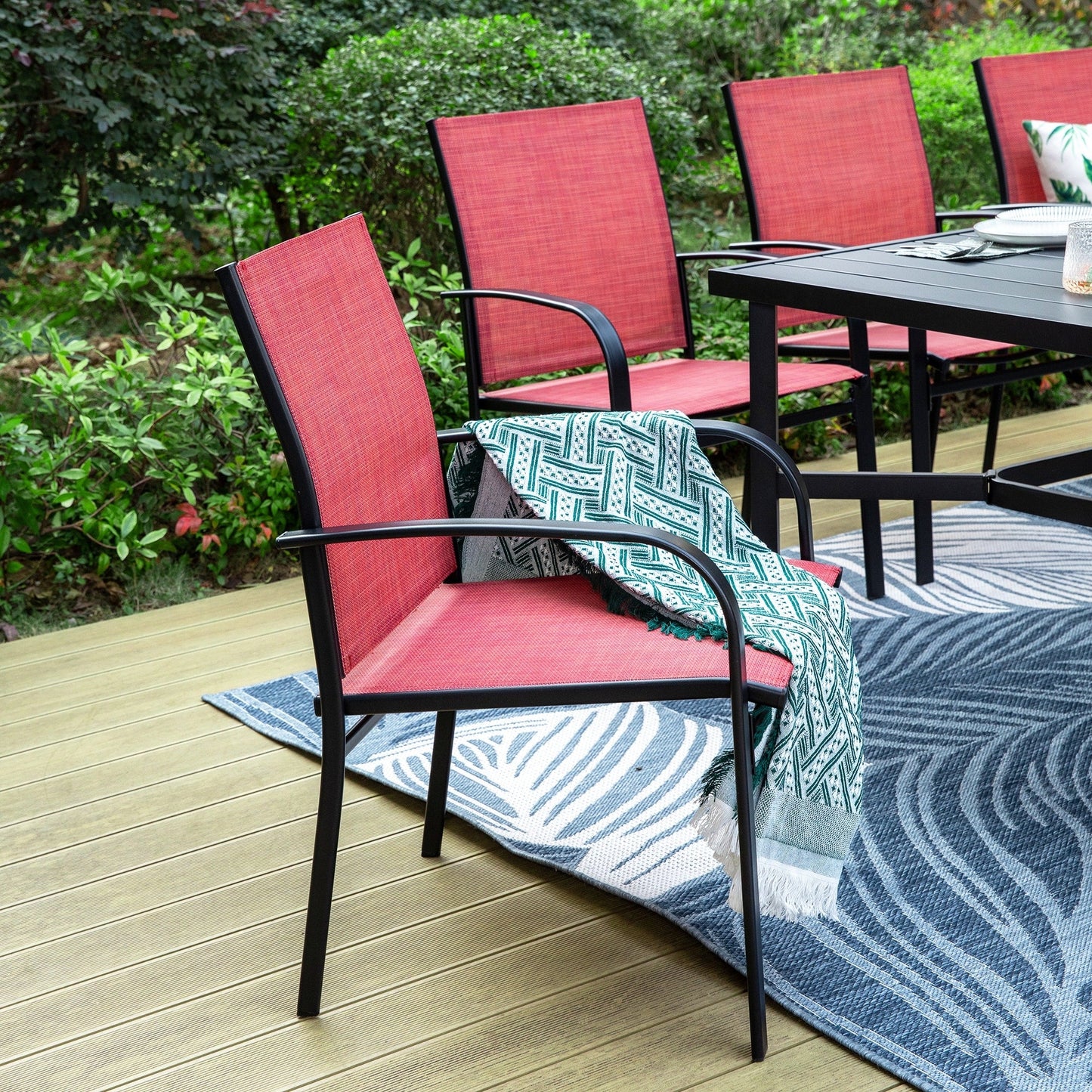 MAISON ARTS 9-Piece Outdoor Dining Set with 8 Textilene Chairs and Rectangle Dining Table