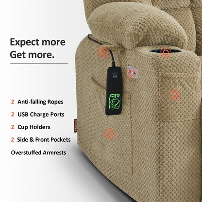 MCombo Dual Motor Power Lift Recliner Chair Sofa with Massage and Heat, Infinite Position, USB Ports, Fabric R7897
