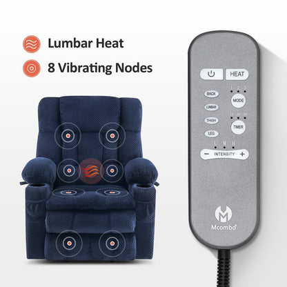 MCombo Dual Motor Power Lift Recliner Chair Sofa with Massage and Heat, Infinite Position, USB Ports, Fabric R7897