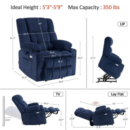 MCombo Dual Motor Power Lift Recliner Chair Sofa with Massage and Heat, Infinite Position, USB Ports, Fabric R7897