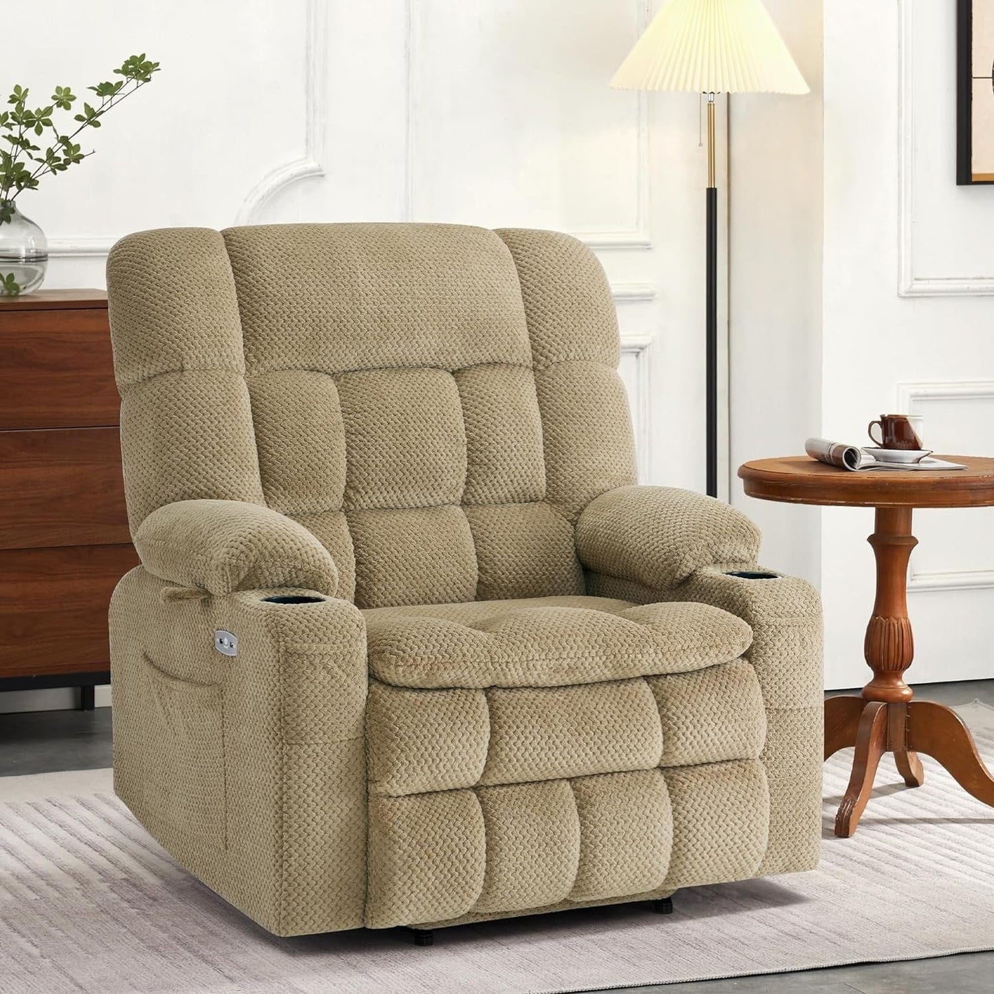 MCombo Dual Motor Power Lift Recliner Chair Sofa with Massage and Heat, Infinite Position, USB Ports, Fabric R7897