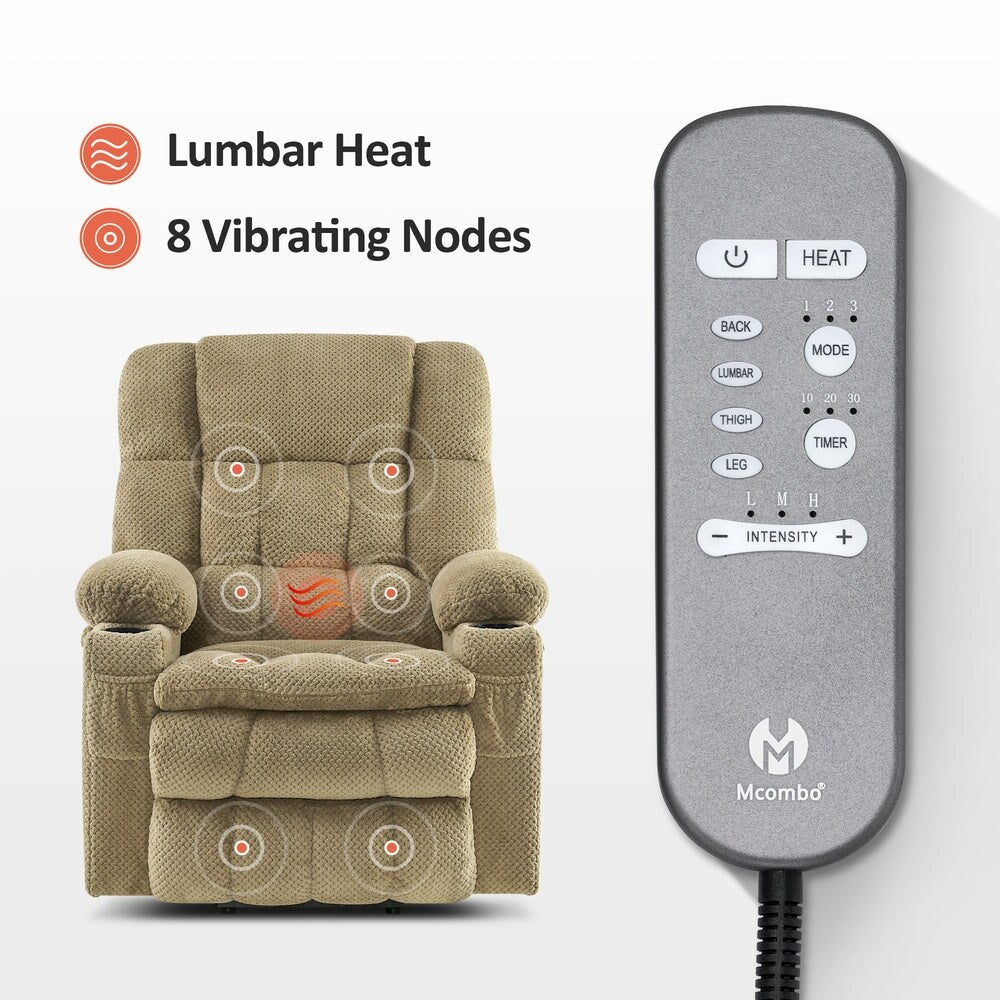 MCombo Dual Motor Power Lift Recliner Chair Sofa with Massage and Heat, Infinite Position, USB Ports, Fabric R7897