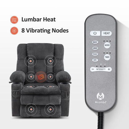 MCombo Dual Motor Power Lift Recliner Chair Sofa with Massage and Heat, Infinite Position, USB Ports, Fabric R7897