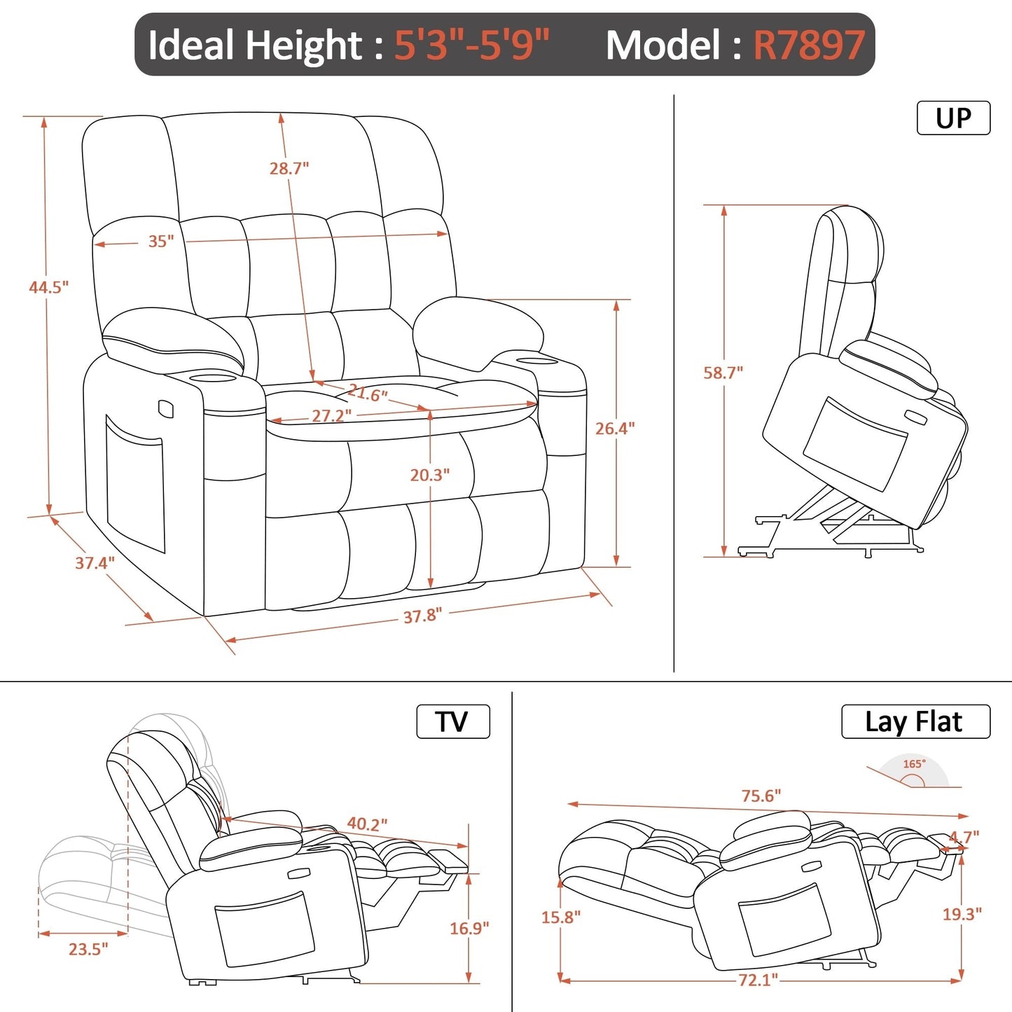 MCombo Dual Motor Power Lift Recliner Chair sofa with Massage and Heat, Infinite Position, Faux Leather R7897 (Medium-Wide)