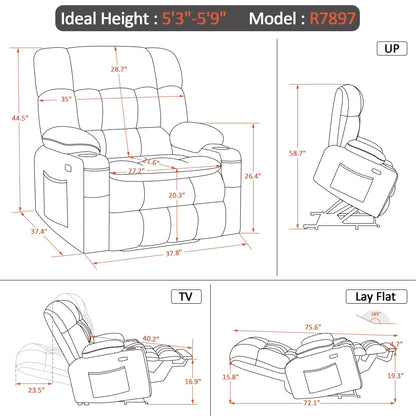 MCombo Dual Motor Power Lift Recliner Chair sofa with Massage and Heat, Infinite Position, Faux Leather R7897 (Medium-Wide)