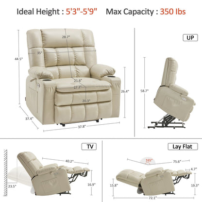 MCombo Dual Motor Power Lift Recliner Chair sofa with Massage and Heat, Infinite Position, Faux Leather R7897 (Medium-Wide)
