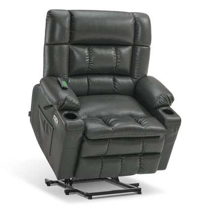 MCombo Dual Motor Power Lift Recliner Chair sofa with Massage and Heat, Infinite Position, Faux Leather R7897 (Medium-Wide)