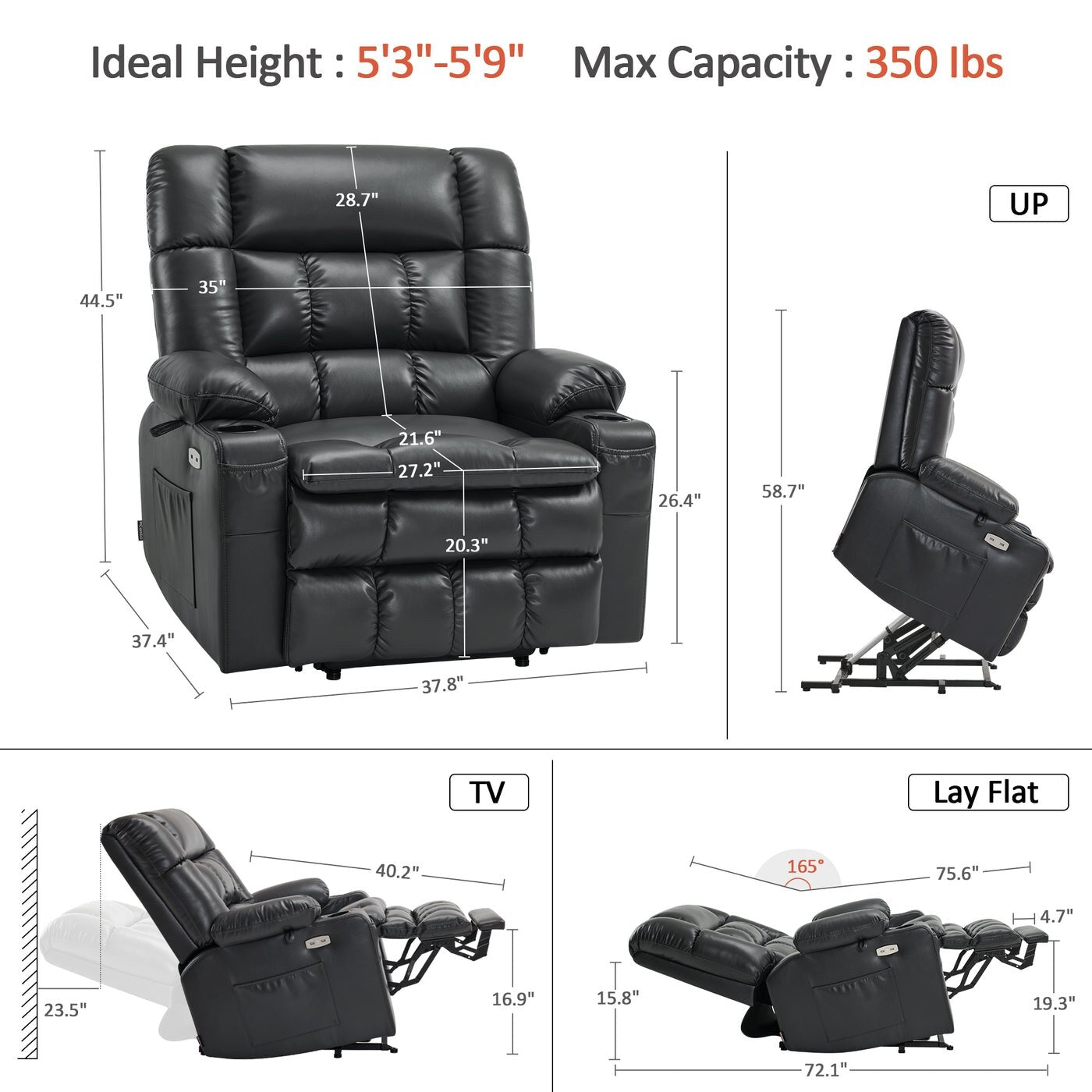 MCombo Dual Motor Power Lift Recliner Chair sofa with Massage and Heat, Infinite Position, Faux Leather R7897 (Medium-Wide)