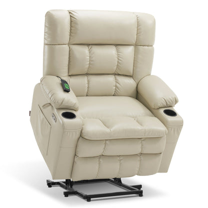 MCombo Dual Motor Power Lift Recliner Chair sofa with Massage and Heat, Infinite Position, Faux Leather R7897 (Medium-Wide)