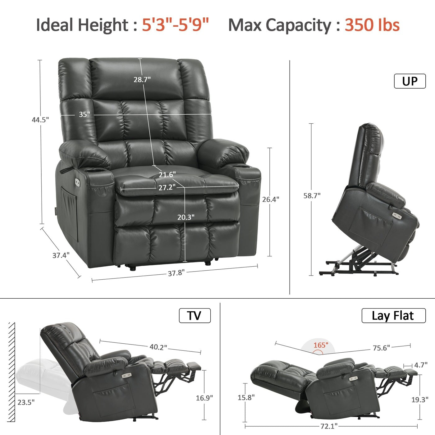MCombo Dual Motor Power Lift Recliner Chair sofa with Massage and Heat, Infinite Position, Faux Leather R7897 (Medium-Wide)