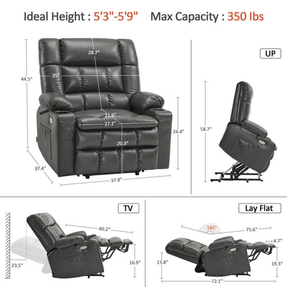 MCombo Dual Motor Power Lift Recliner Chair sofa with Massage and Heat, Infinite Position, Faux Leather R7897 (Medium-Wide)