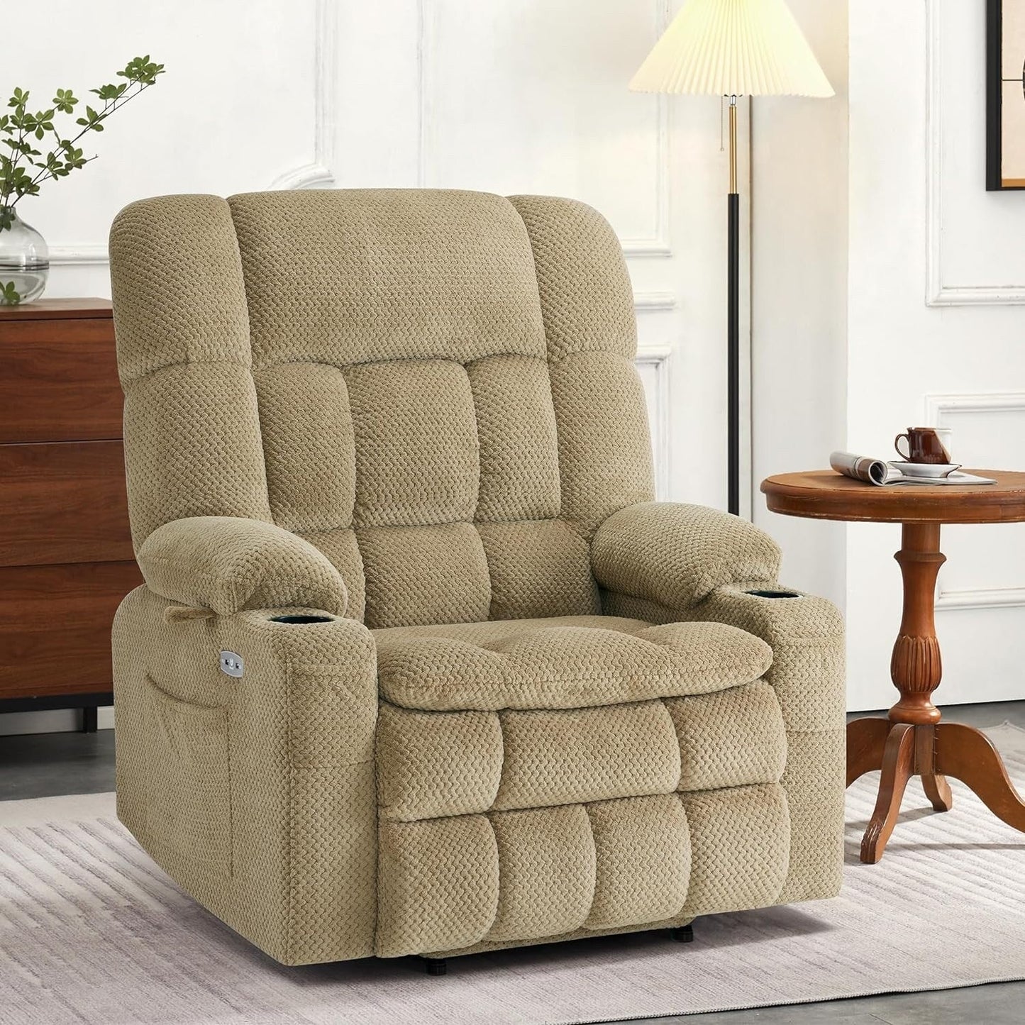 MCombo Dual Motor Power Lift Recliner Chair with Massage and Heat for Big People, Fabric R7891 (Large-Wide)
