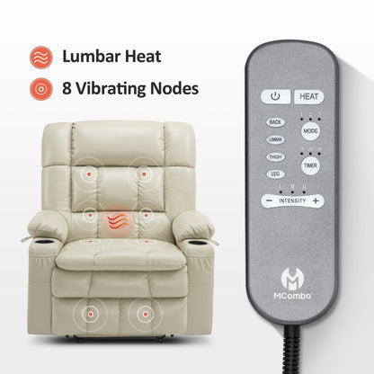 MCombo Dual Motor Power Lift Recliner Chair with Massage and Heat for Big People, Faux Leather R7891 (Large-Wide)