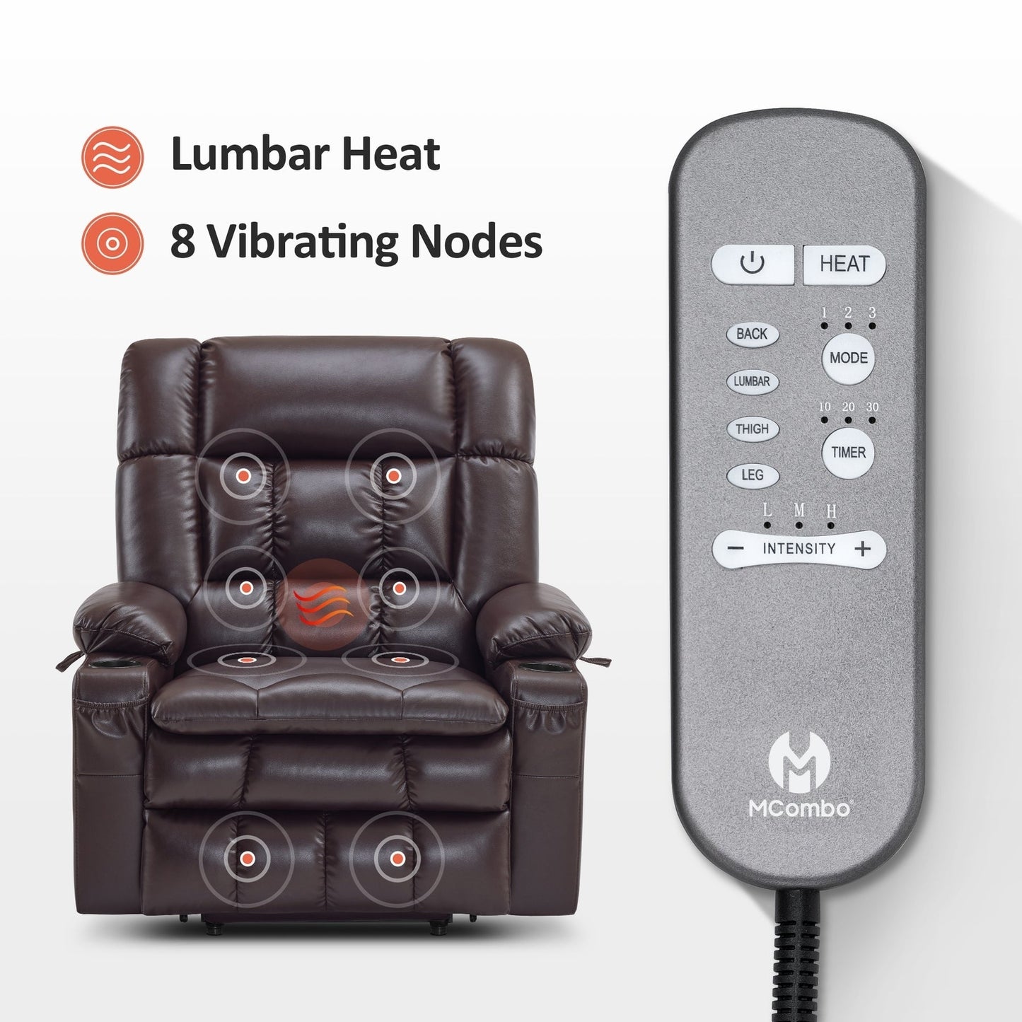 MCombo Dual Motor Power Lift Recliner Chair with Massage and Heat for Big People, Faux Leather R7891 (Large-Wide)