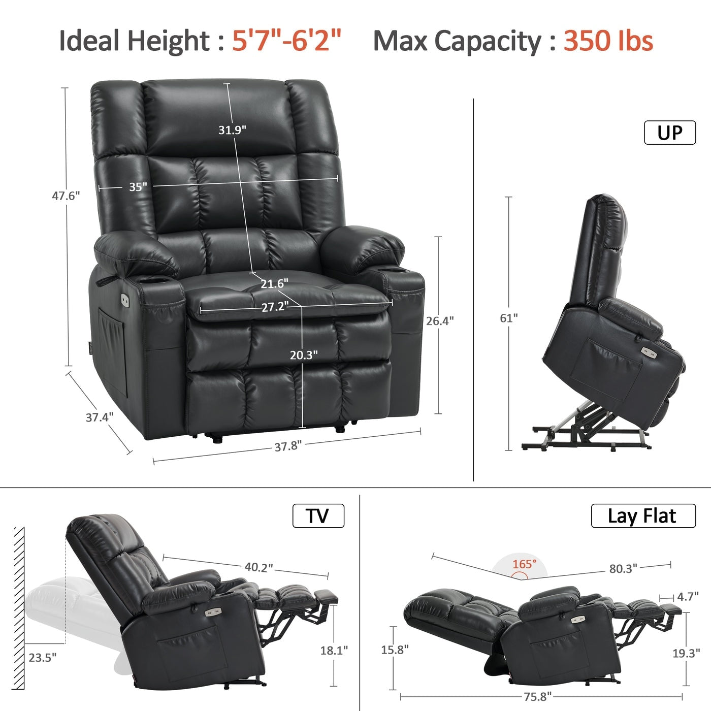 MCombo Dual Motor Power Lift Recliner Chair with Massage and Heat for Big People, Faux Leather R7891 (Large-Wide)