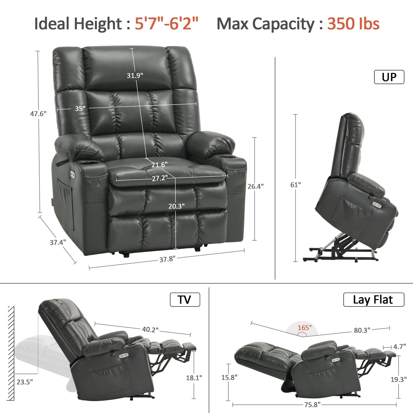 MCombo Dual Motor Power Lift Recliner Chair with Massage and Heat for Big People, Faux Leather R7891 (Large-Wide)