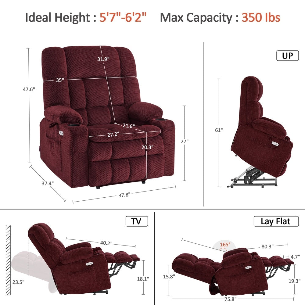 MCombo Dual Motor Power Lift Recliner Chair with Massage and Heat, Infinite Position, Fabric R7894 (Small-Wide)