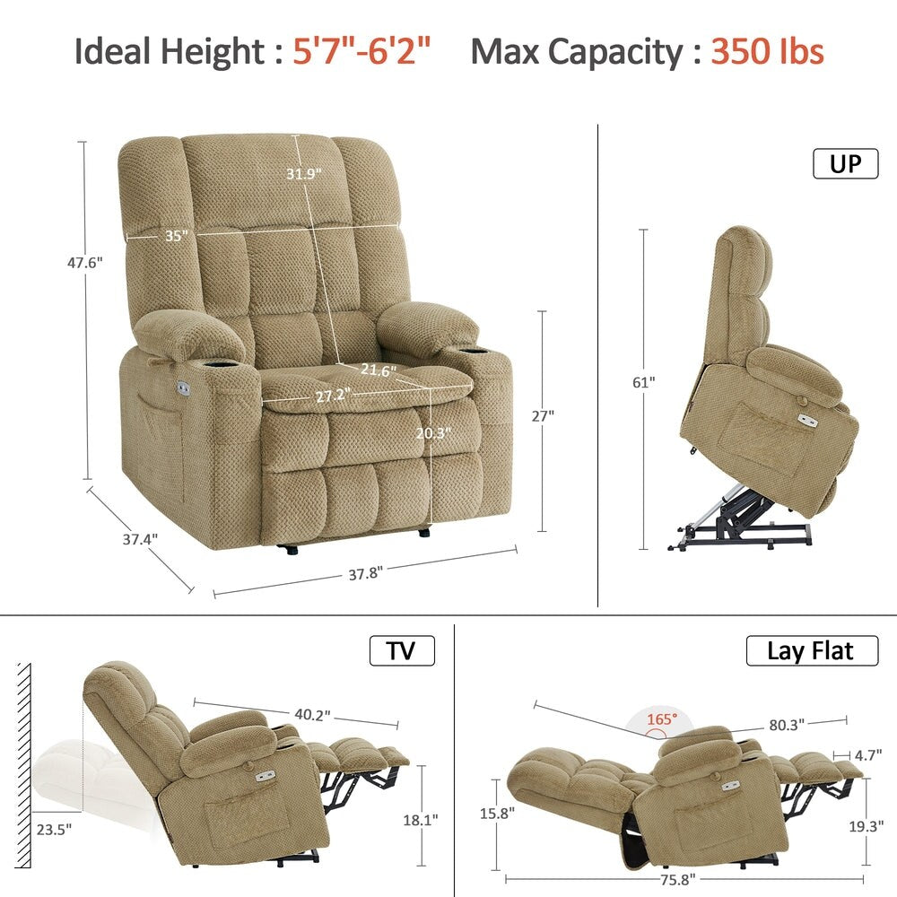 MCombo Dual Motor Power Lift Recliner Chair with Massage and Heat, Infinite Position, Fabric R7894 (Small-Wide)