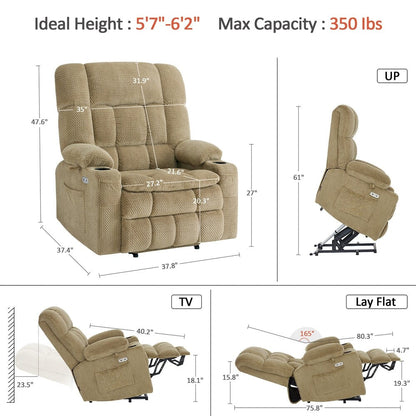 MCombo Dual Motor Power Lift Recliner Chair with Massage and Heat, Infinite Position, Fabric R7894 (Small-Wide)