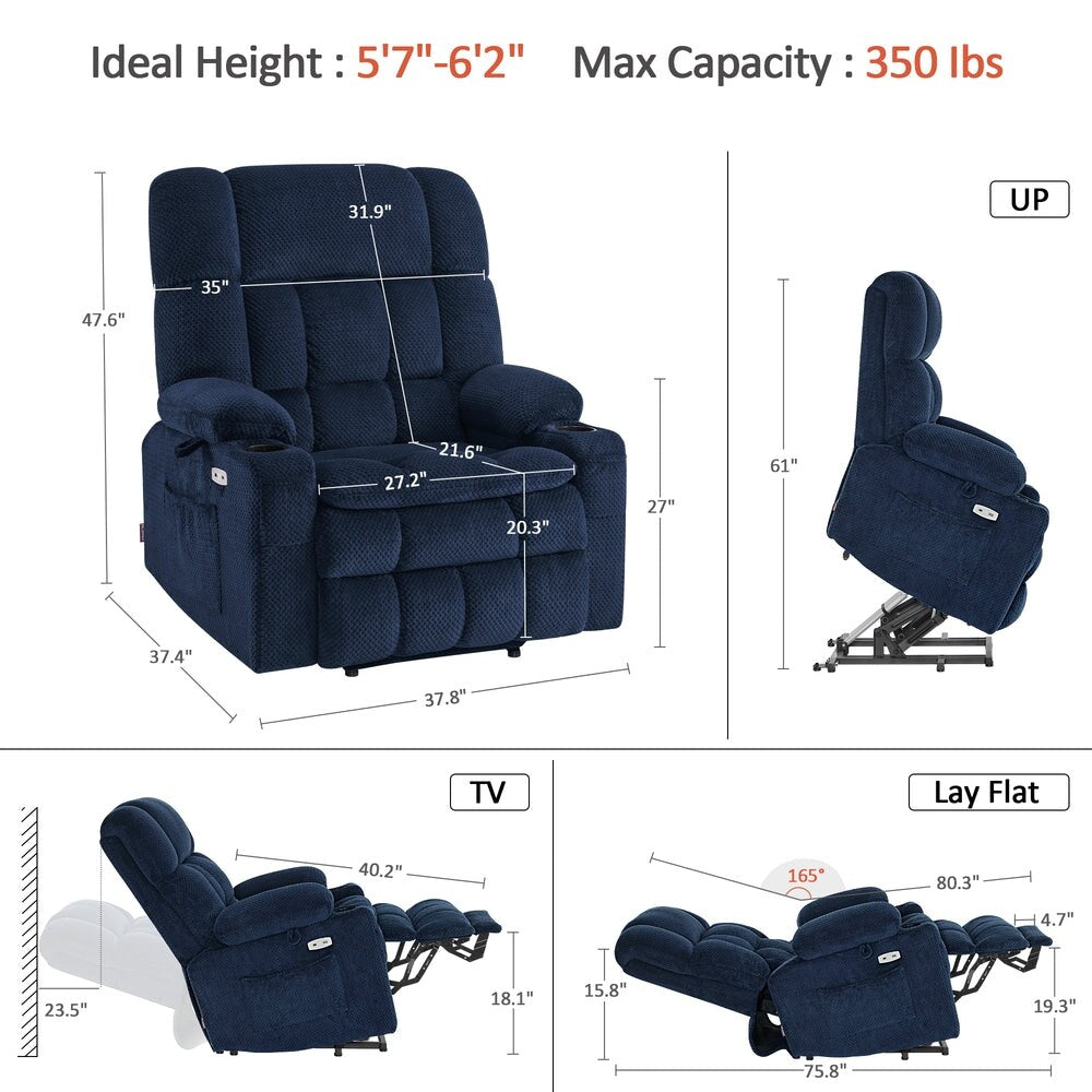 MCombo Dual Motor Power Lift Recliner Chair with Massage and Heat, Infinite Position, Fabric R7894 (Small-Wide)