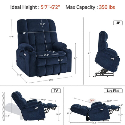 MCombo Dual Motor Power Lift Recliner Chair with Massage and Heat, Infinite Position, Fabric R7894 (Small-Wide)