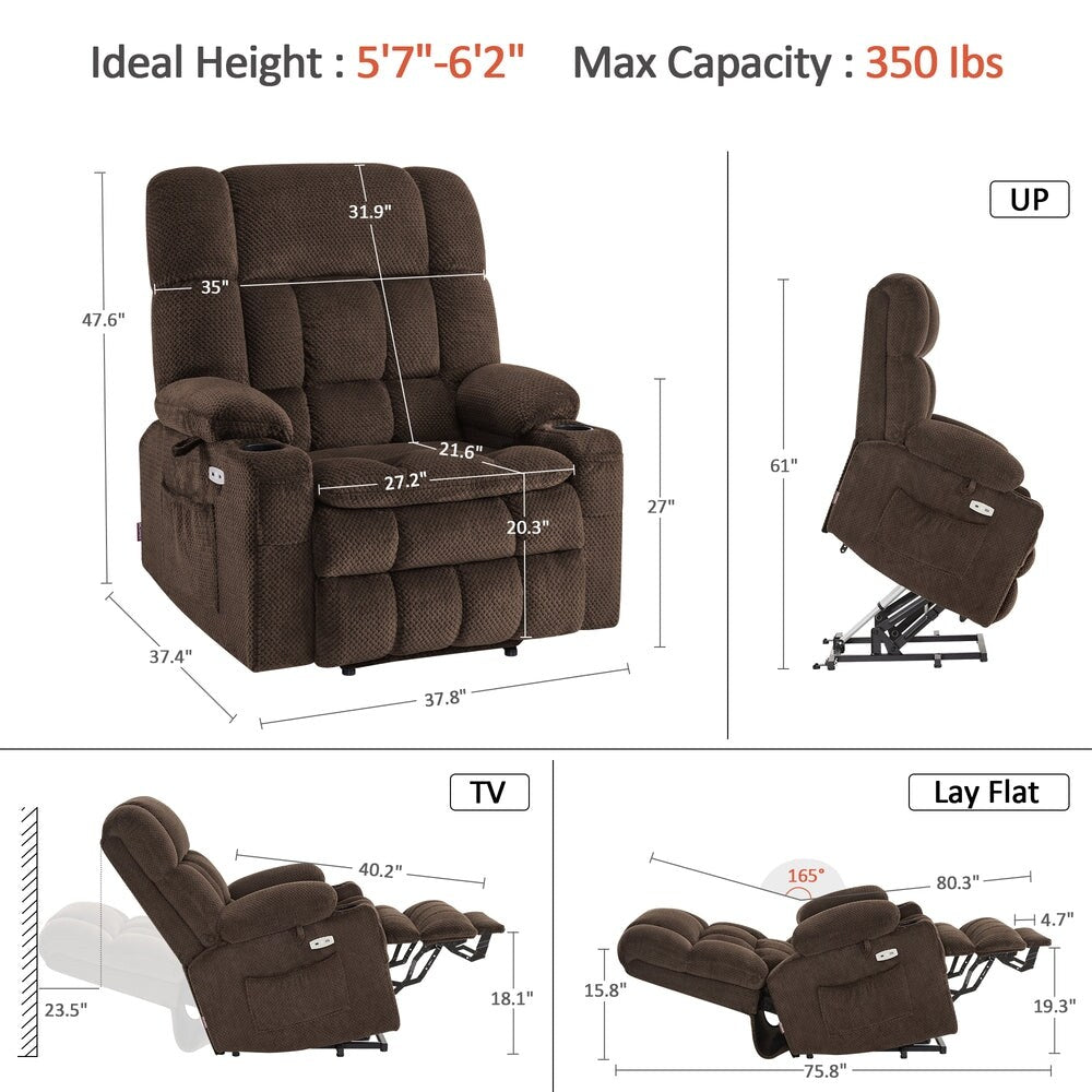MCombo Dual Motor Power Lift Recliner Chair with Massage and Heat, Infinite Position, Fabric R7894 (Small-Wide)