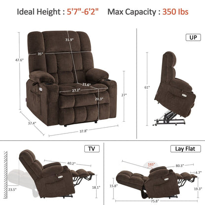 MCombo Dual Motor Power Lift Recliner Chair with Massage and Heat, Infinite Position, Fabric R7894 (Small-Wide)