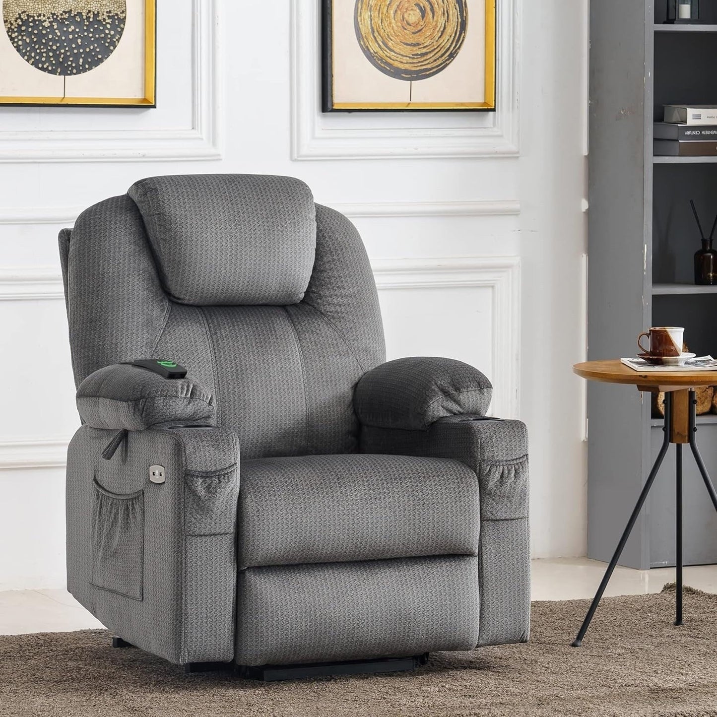 MCombo Electric Power Lift Recliner Chair Sofa with Massage and Heat, 3 Positions, USB Ports, Fabric 7040
