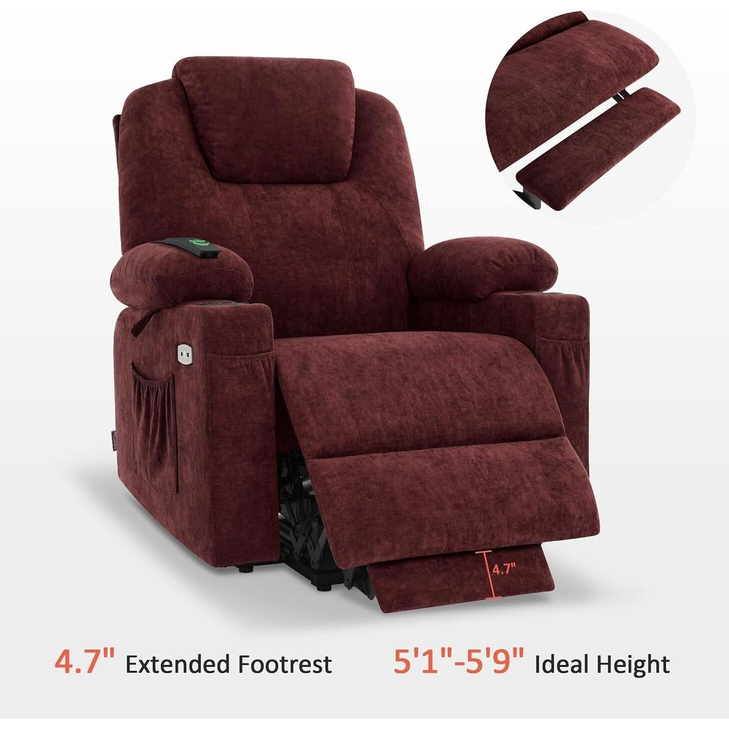 MCombo Electric Power Lift Recliner Chair Sofa with Massage and Heat, 3 Positions, USB Ports, Fabric 7040