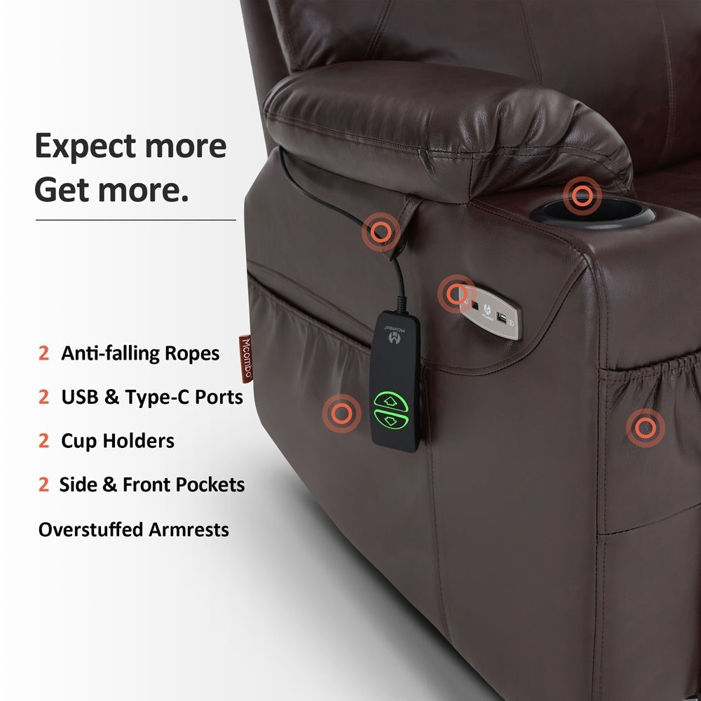 MCombo Electric Power Lift Recliner Chair Sofa with Massage and Heat, 3 Positions, USB Ports, Faux Leather 7040
