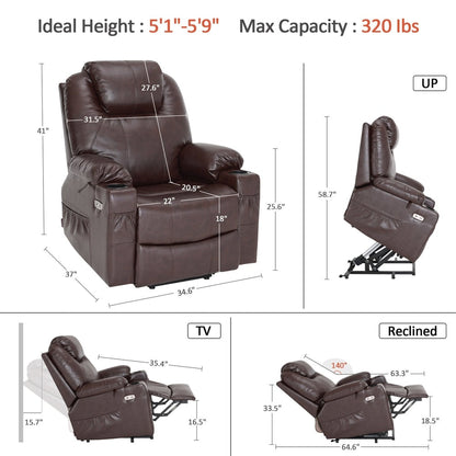MCombo Electric Power Lift Recliner Chair Sofa with Massage and Heat, 3 Positions, USB Ports, Faux Leather 7040