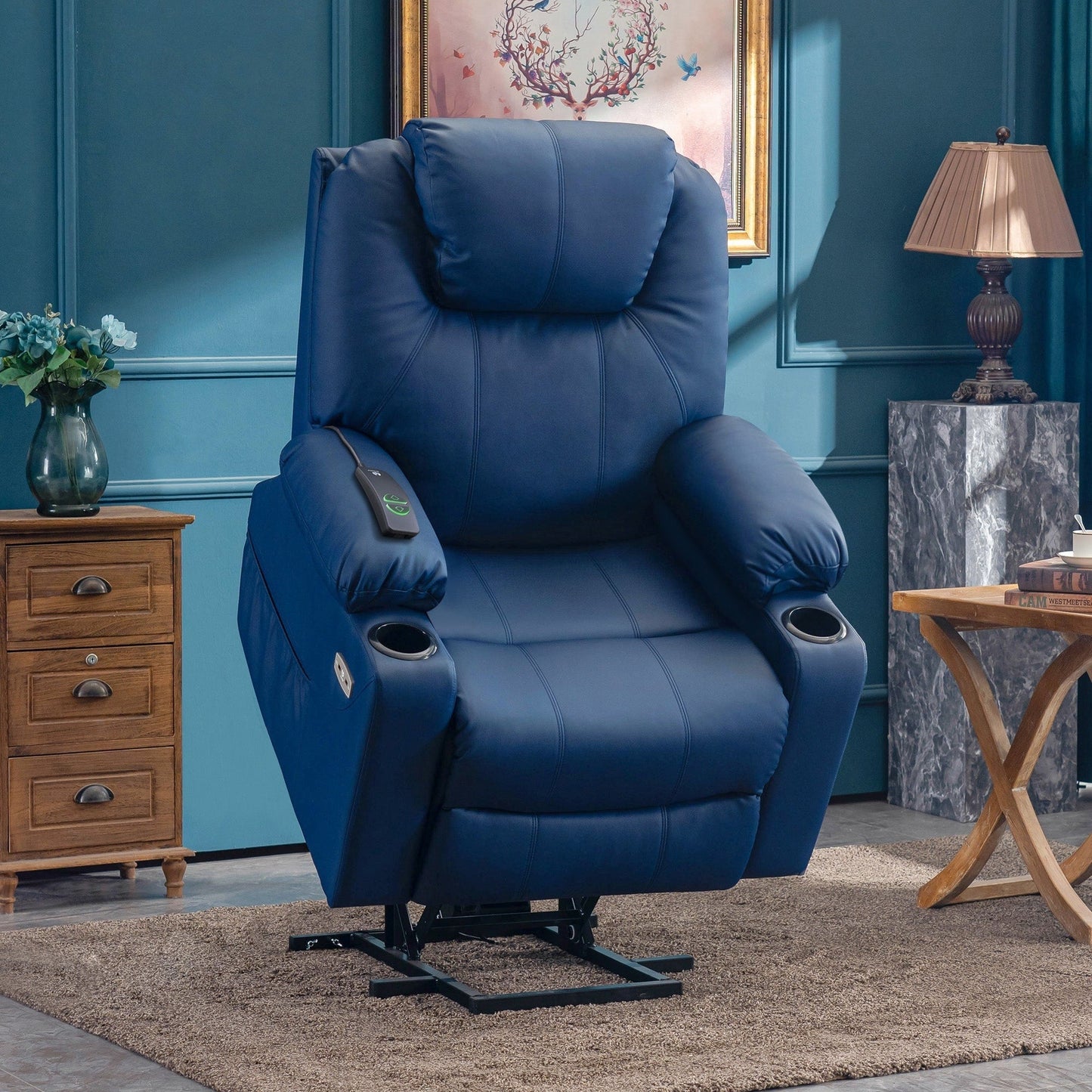 MCombo Electric Power Lift Recliner Chair Sofa with Massage and Heat, 3 Positions, USB Ports, Faux Leather 7040