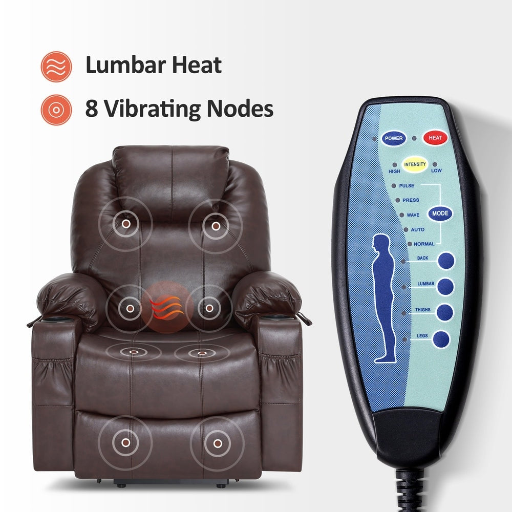 MCombo Electric Power Lift Recliner Chair Sofa with Massage and Heat, 3 Positions, USB Ports, Faux Leather 7040
