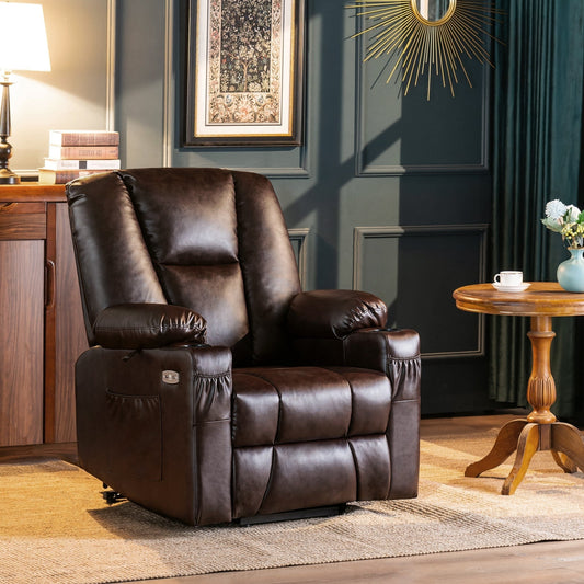 MCombo Electric Power Lift Recliner Chair with Extended Footrest, Cup Holders, Faux Leather 7507