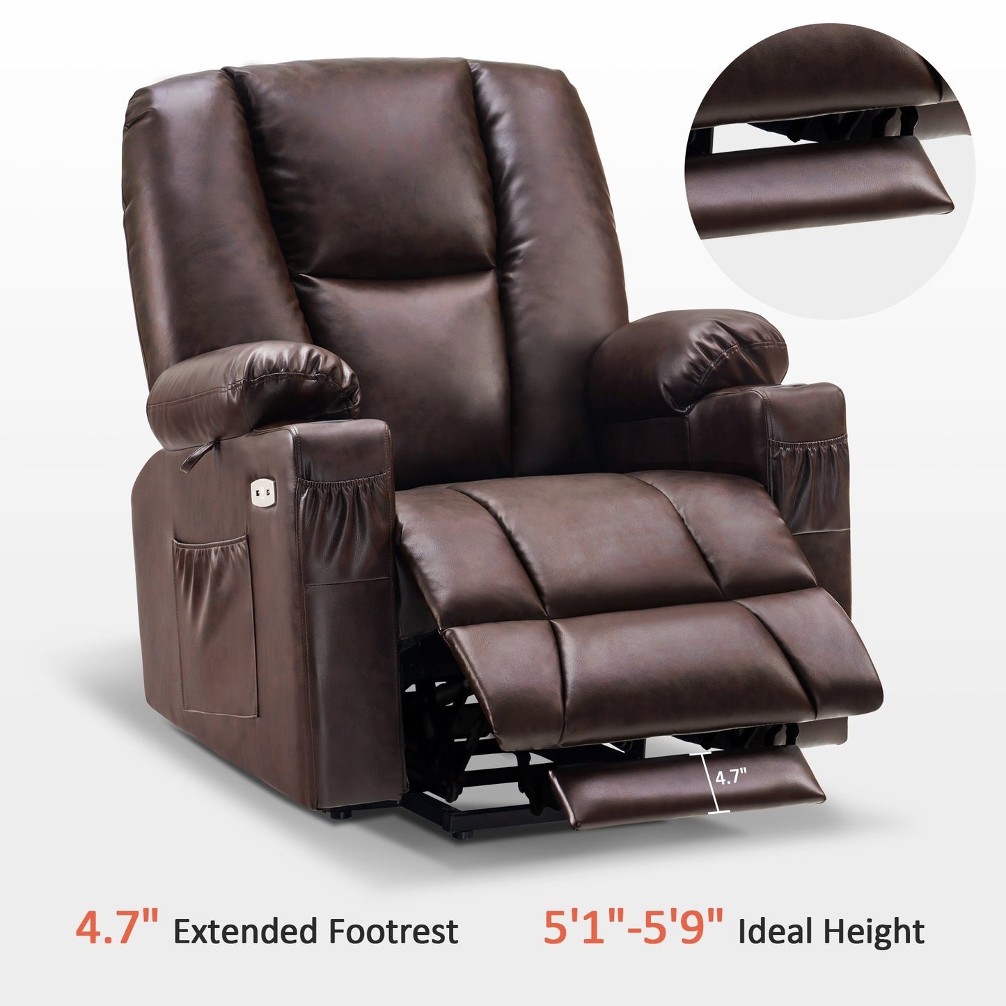 MCombo Electric Power Lift Recliner Chair with Extended Footrest, Cup Holders, Faux Leather 7507