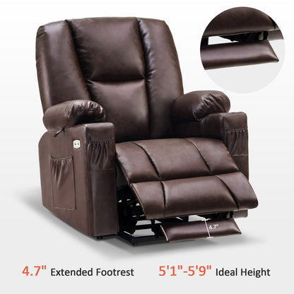 MCombo Electric Power Lift Recliner Chair with Extended Footrest, Cup Holders, Faux Leather 7507