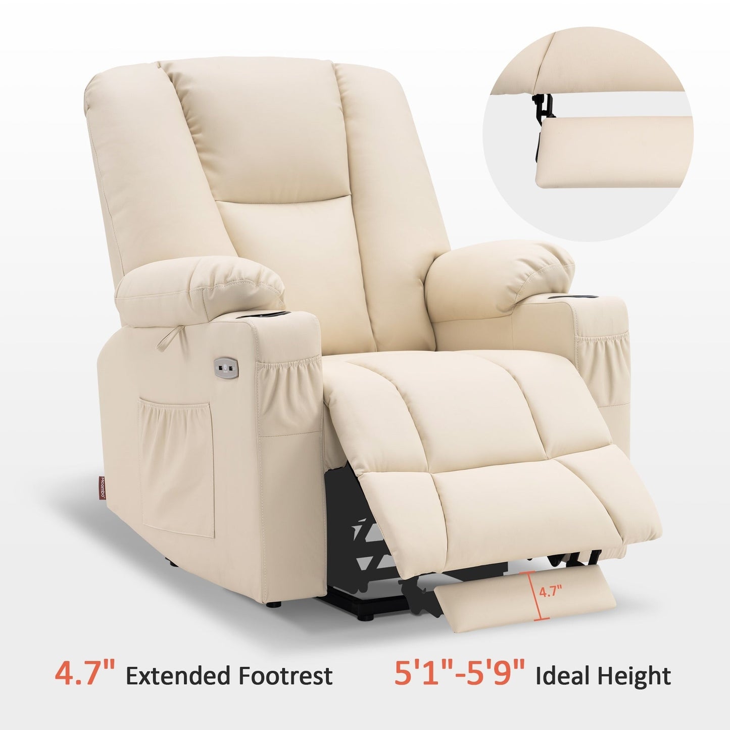 MCombo Electric Power Lift Recliner Chair with Extended Footrest, Cup Holders, Faux Leather 7507