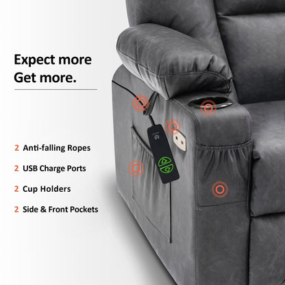 MCombo Electric Power Lift Recliner Chair with Extended Footrest, Cup Holders, Faux Leather 7507