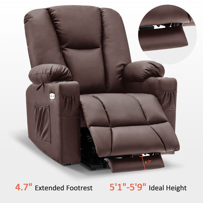 MCombo Electric Power Lift Recliner Chair with Extended Footrest, Cup Holders, Faux Leather 7507