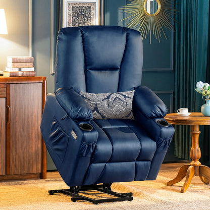 MCombo Electric Power Lift Recliner Chair with Extended Footrest, Cup Holders, Faux Leather 7507