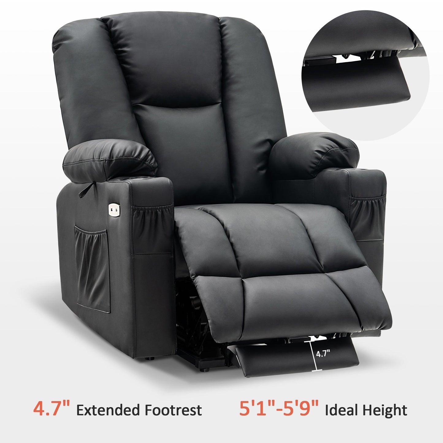 MCombo Electric Power Lift Recliner Chair with Extended Footrest, Cup Holders, Faux Leather 7507