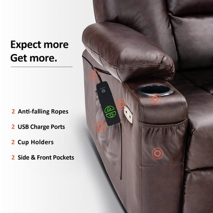 MCombo Electric Power Lift Recliner Chair with Extended Footrest, Cup Holders, Faux Leather 7507