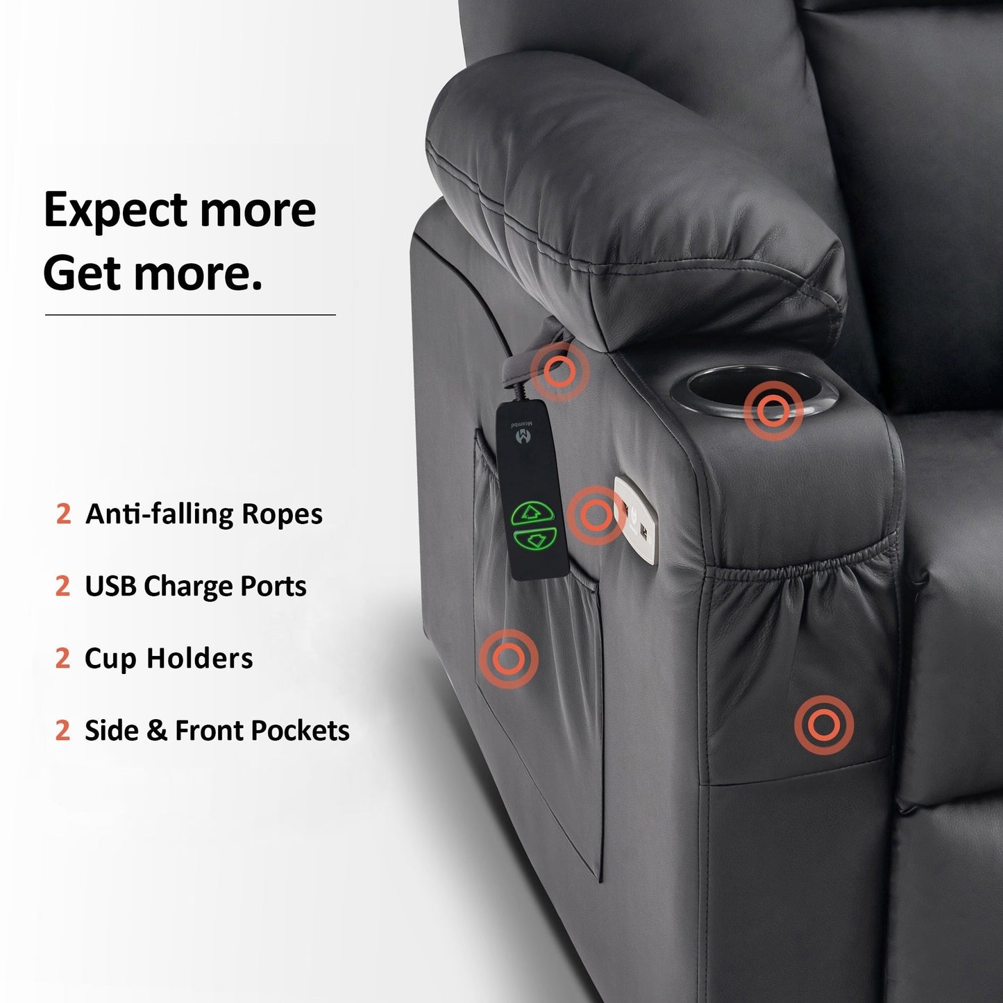 MCombo Electric Power Lift Recliner Chair with Extended Footrest, Cup Holders, Faux Leather 7507