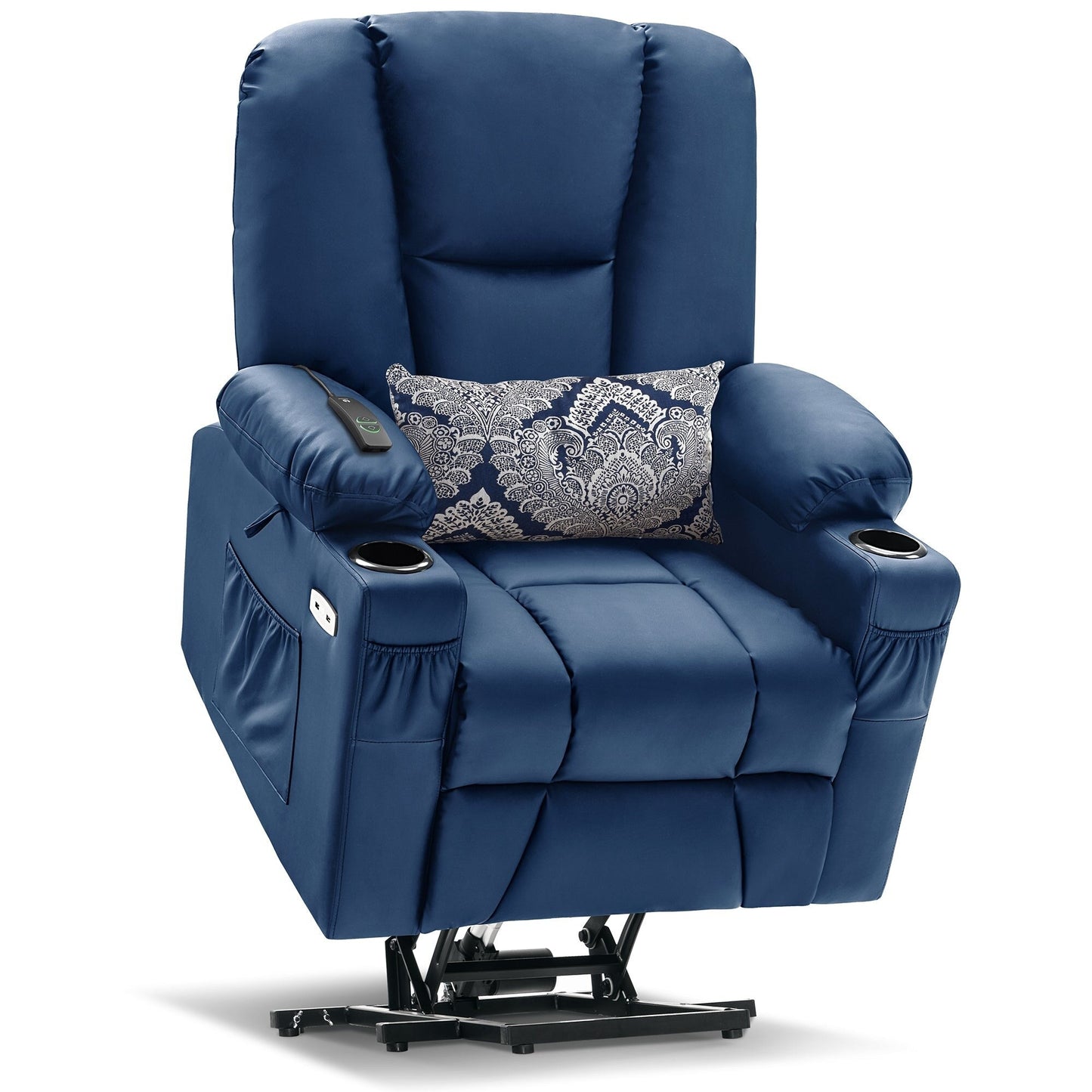 MCombo Electric Power Lift Recliner Chair with Extended Footrest, Cup Holders, Faux Leather 7507