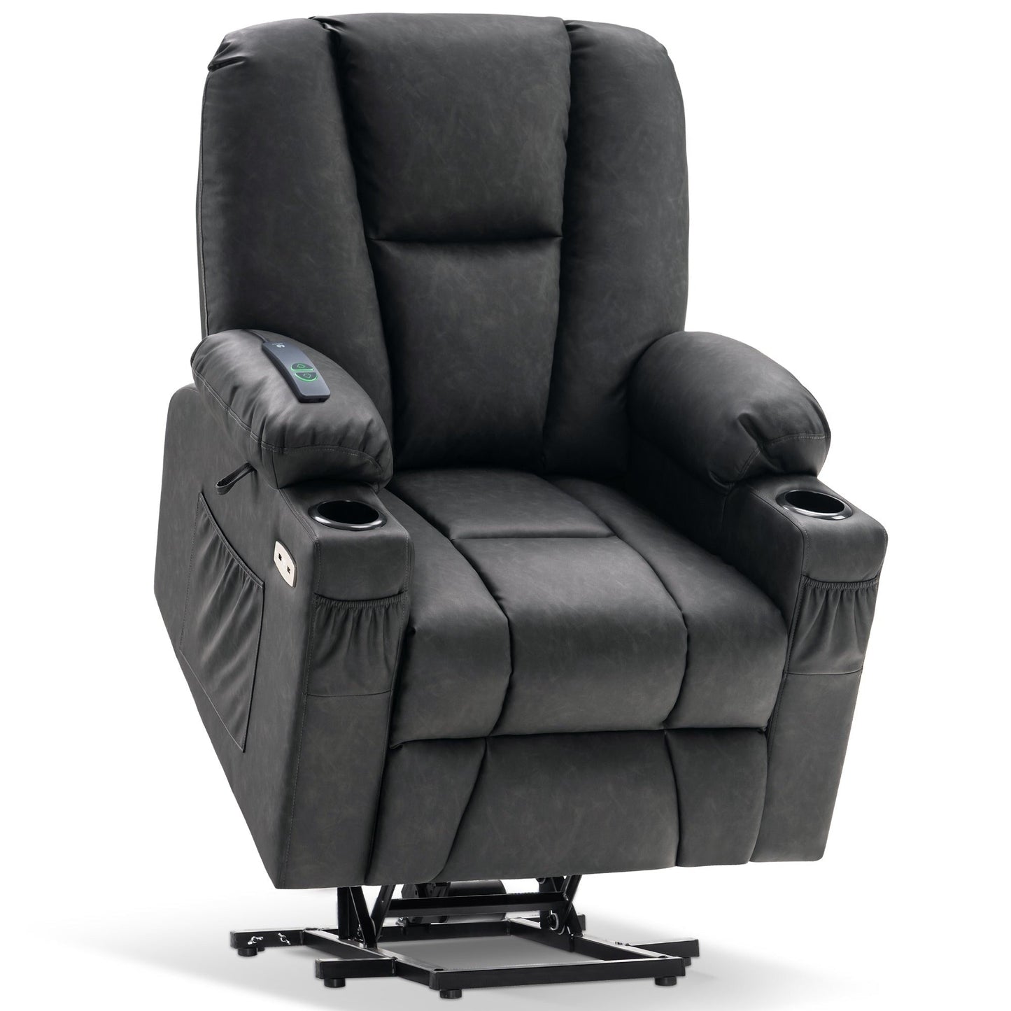 MCombo Electric Power Lift Recliner Chair with Extended Footrest, Cup Holders, Faux Leather 7507