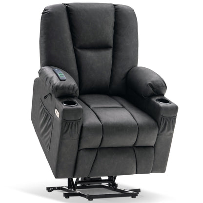 MCombo Electric Power Lift Recliner Chair with Extended Footrest, Cup Holders, Faux Leather 7507